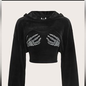 Rhinestone skeleton pattern cami with cropped hoodie size: medium